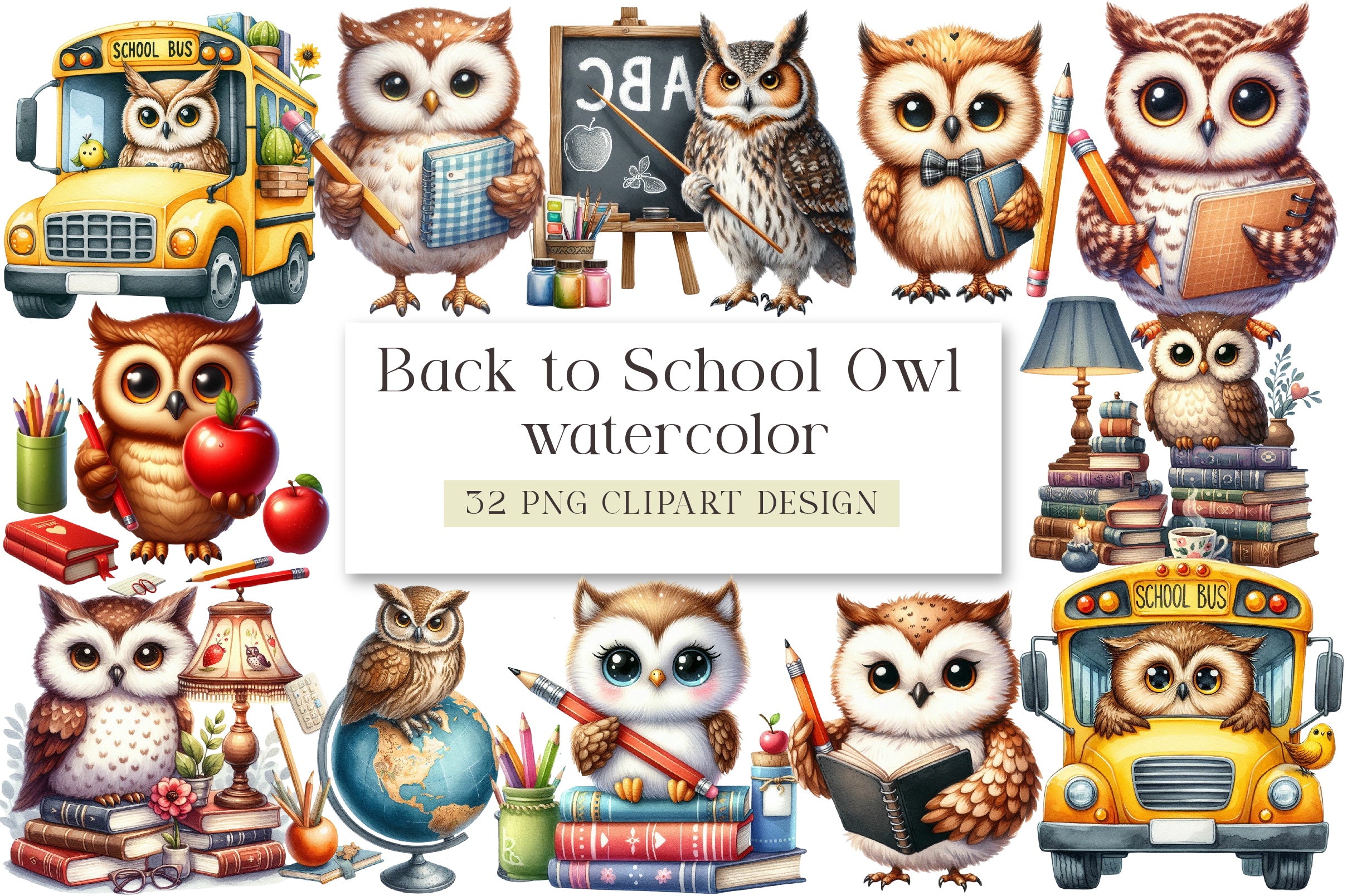 Back to School Owl Clipart Bundle