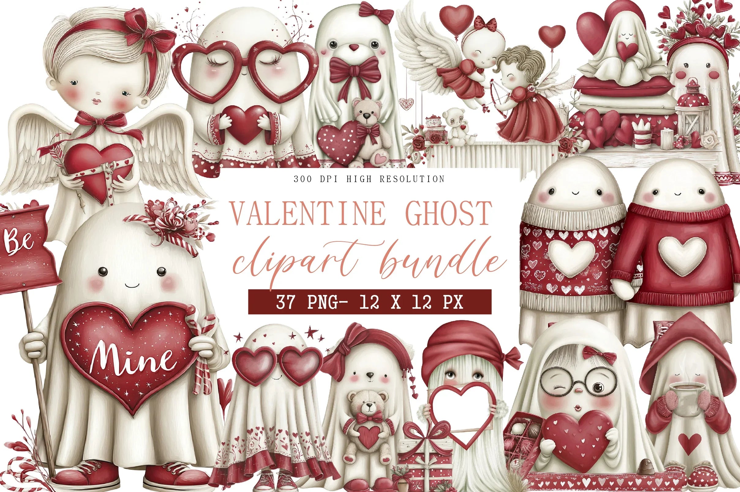 Valentine Ghost Clipart Bundle - CraftNest - Digital Crafting and Art