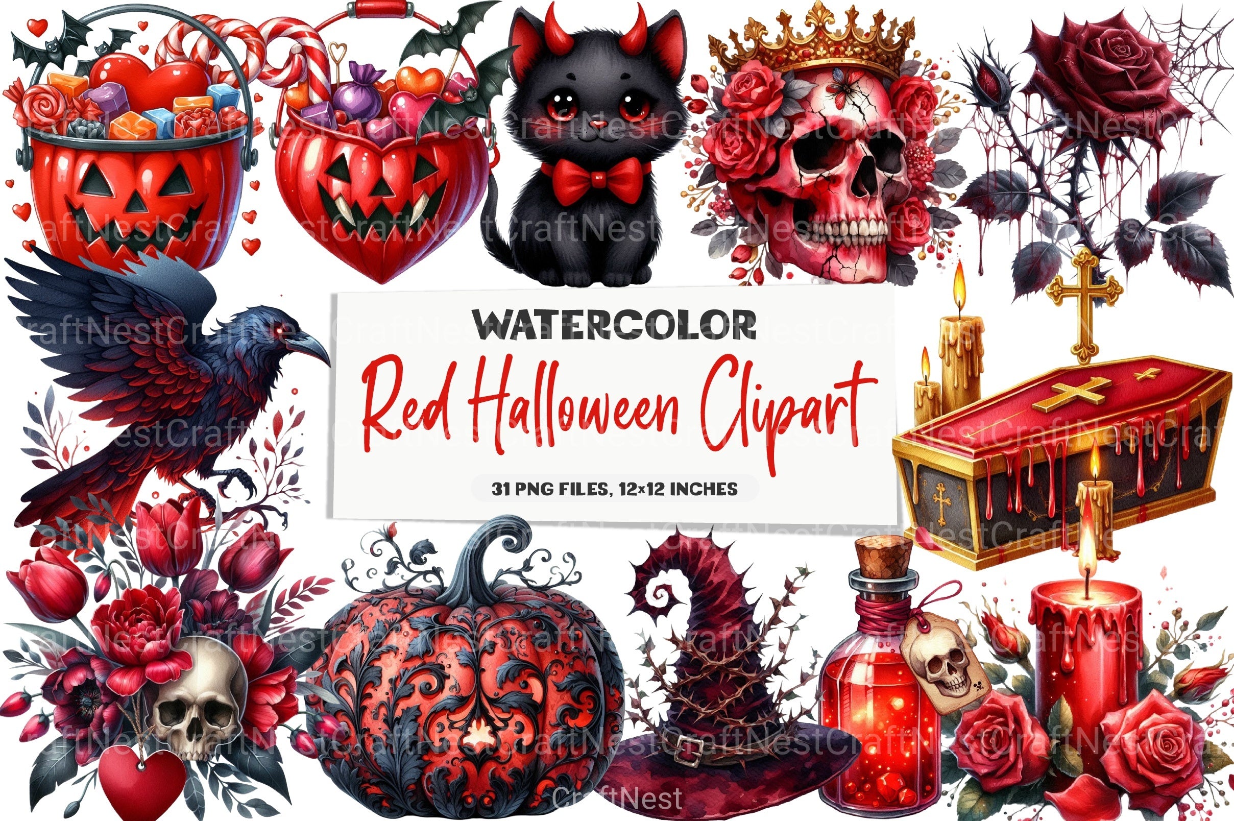 Red Halloween Clipart Bundle - CraftNest - Digital Crafting and Art