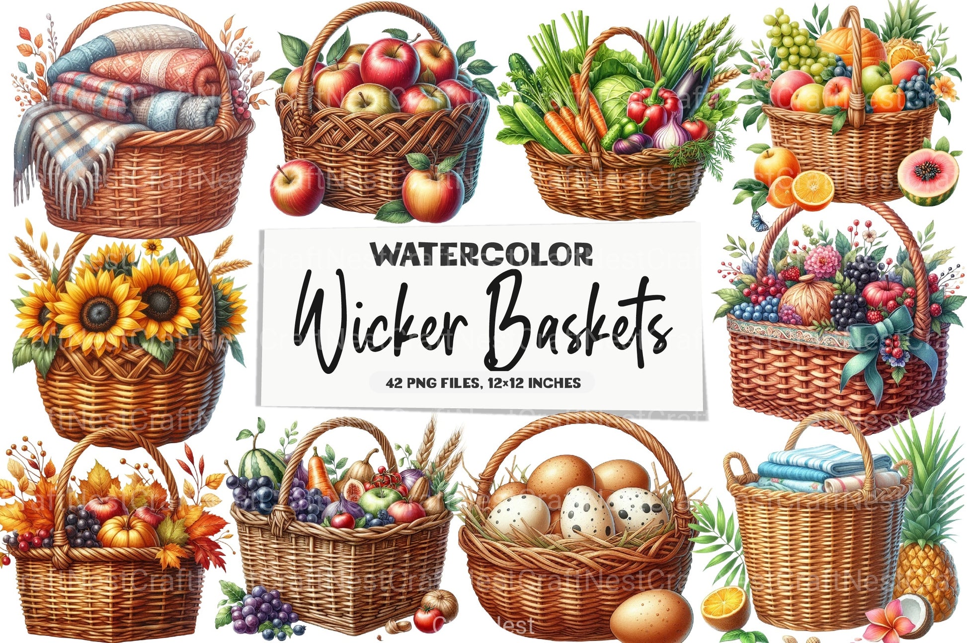 Wicker Baskets Clipart Bundle - CraftNest - Digital Crafting and Art