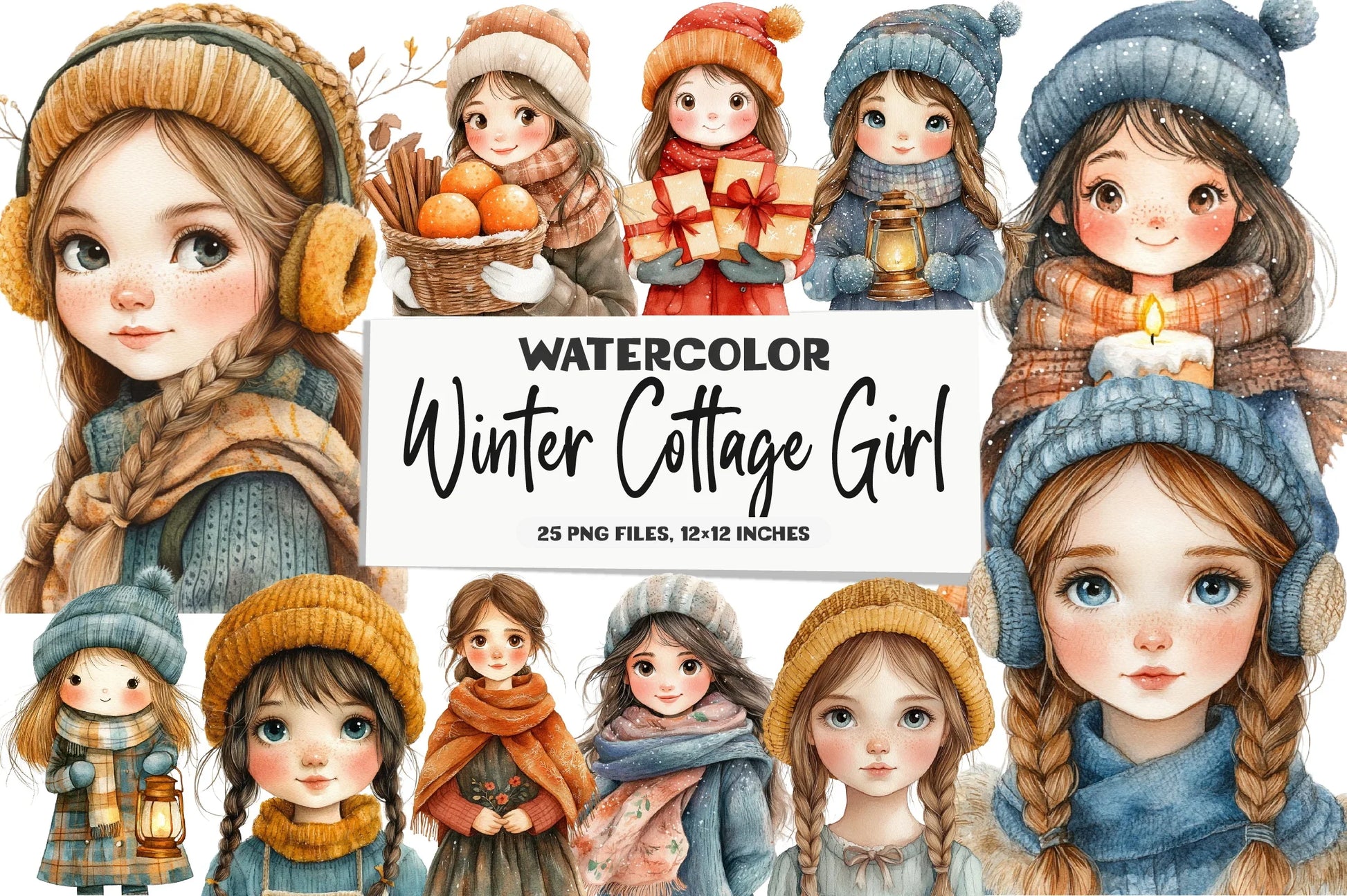 Winter Cottage Girl Clipart Bundle - CraftNest - Digital Crafting and Art