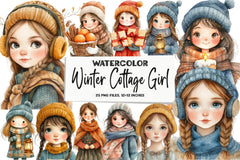 Winter Cottage Girl Clipart Bundle - CraftNest - Digital Crafting and Art