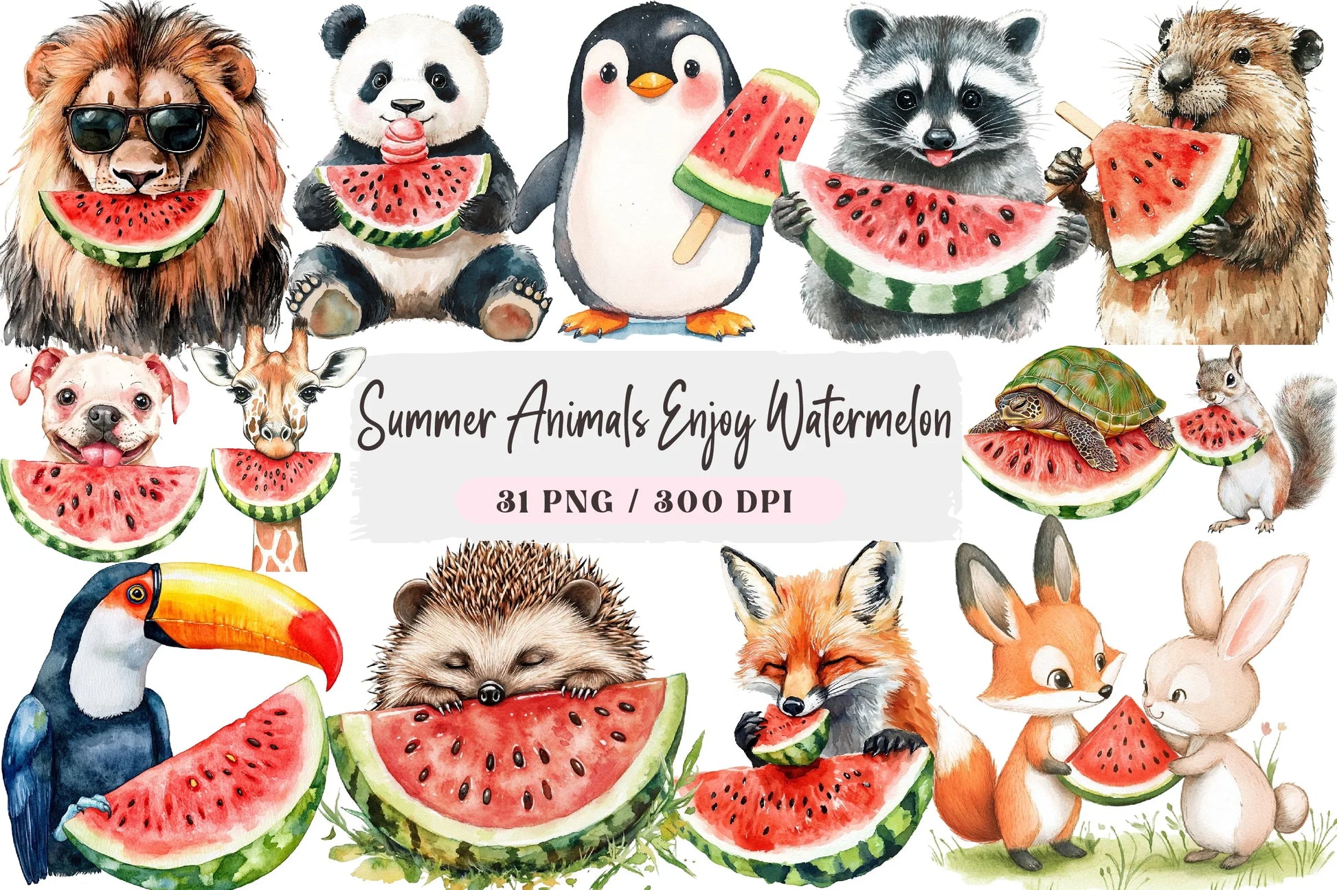 Summer Animals Watermelon Clipart Bundle - CraftNest - Digital Crafting and Art