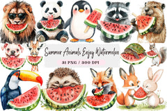 Summer Animals Watermelon Clipart Bundle - CraftNest - Digital Crafting and Art