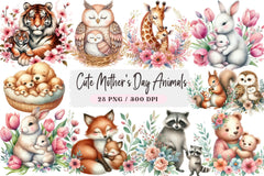 Cute Mother's Day Animals Clipart Bundle - CraftNest - Digital Crafting and Art