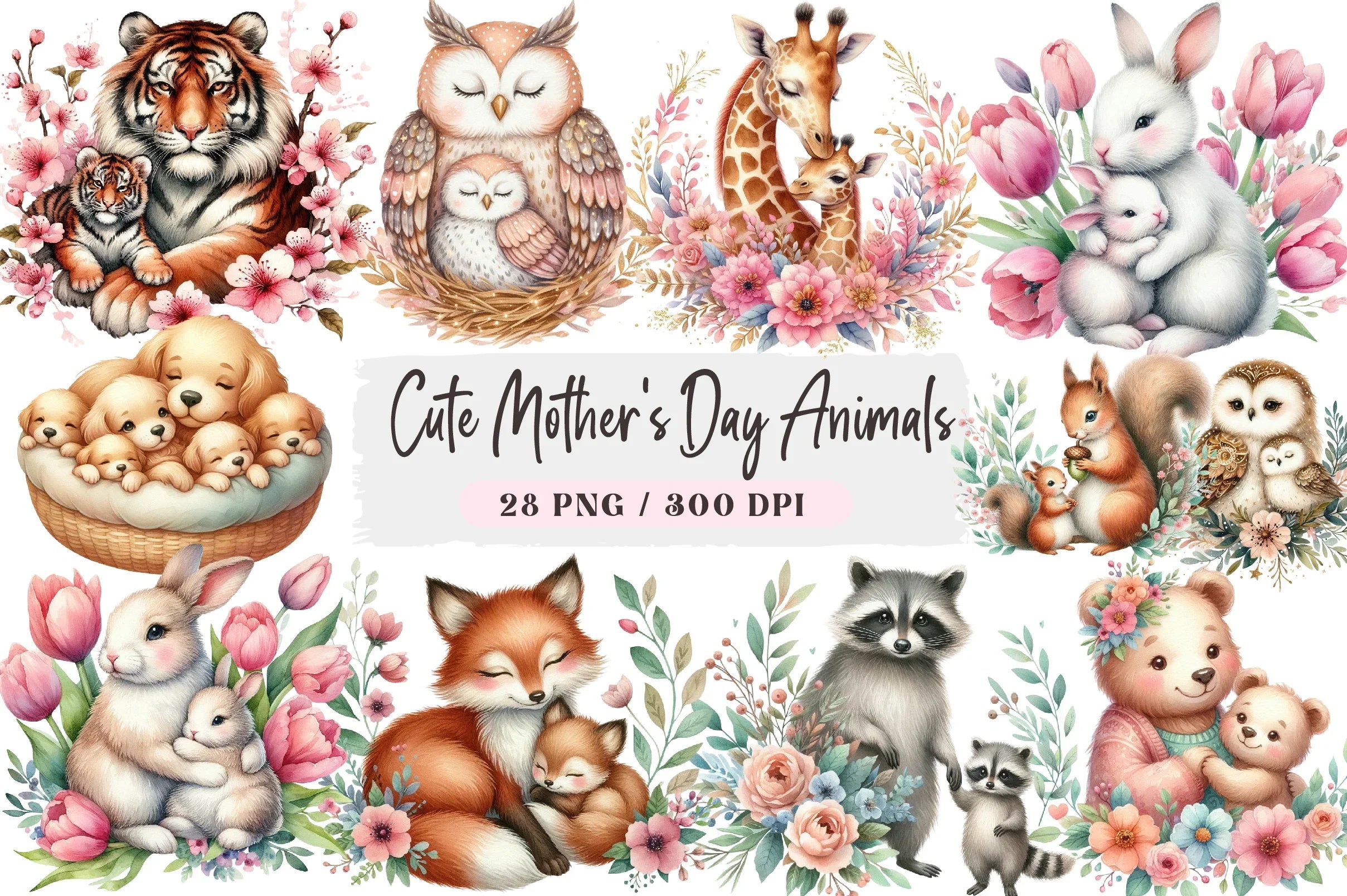 Cute Mother's Day Animals Clipart Bundle - CraftNest - Digital Crafting and Art