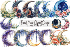 Floral Moon Design Clipart Bundle - CraftNest - Digital Crafting and Art