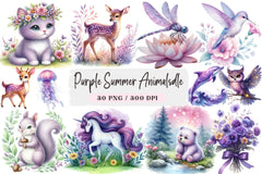 Purple Summer Animals Clipart Bundle - CraftNest - Digital Crafting and Art