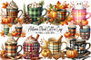 Autumn Plaid Coffee Cup Clipart Bundle 2
