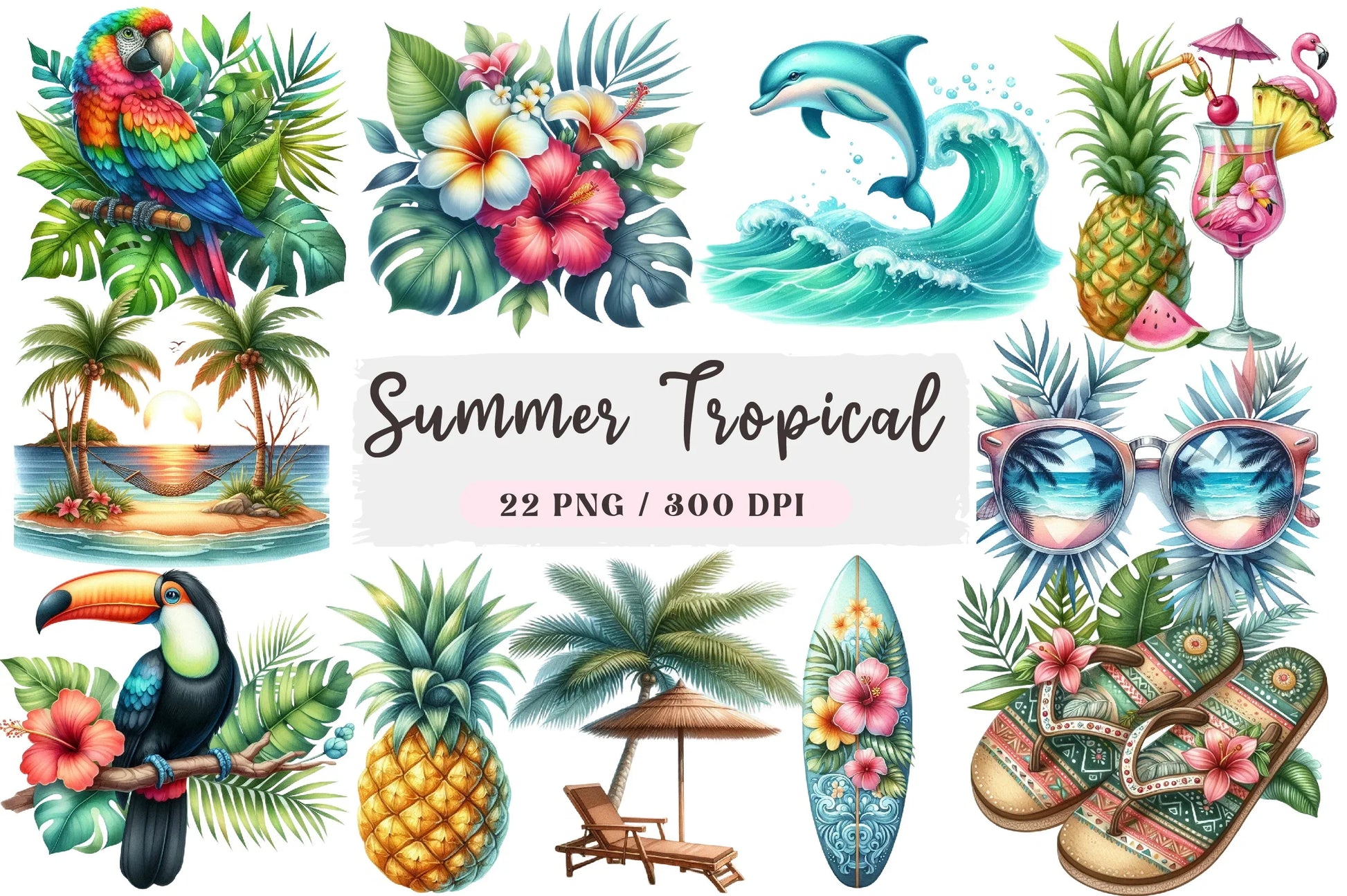Summer Tropical Clipart Bundle - CraftNest - Digital Crafting and Art