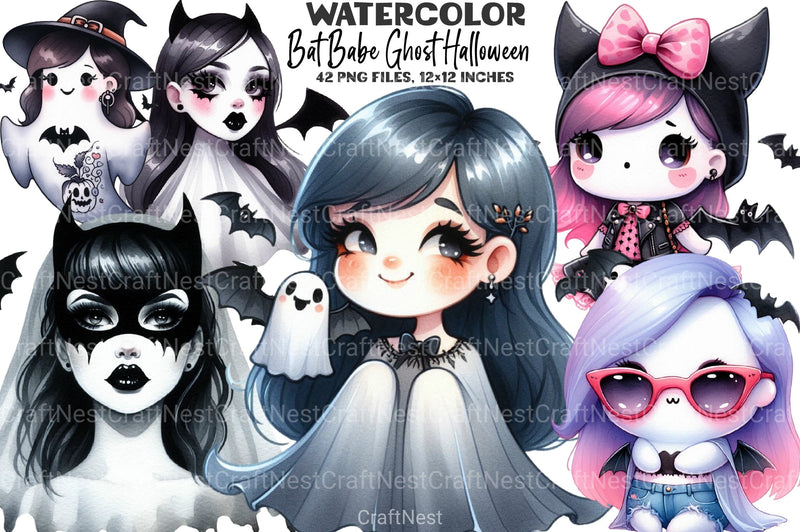 Bat Babe Ghost Halloween Clipart Bundle - CraftNest - Digital Crafting and Art