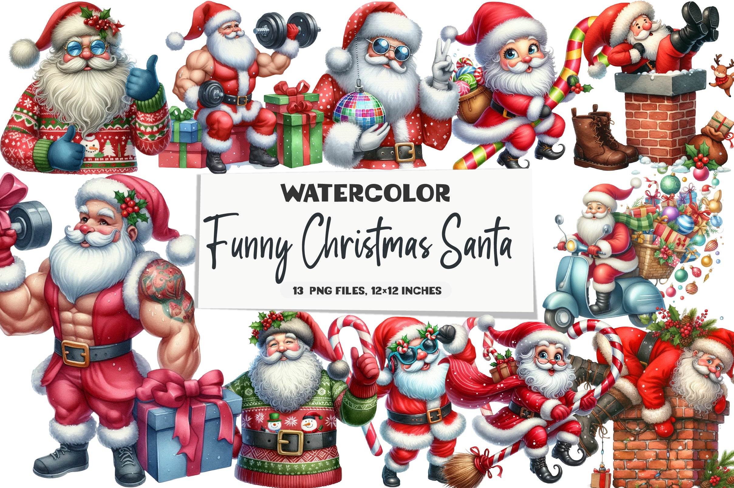 Funny Christmas Santa Clipart Bundle