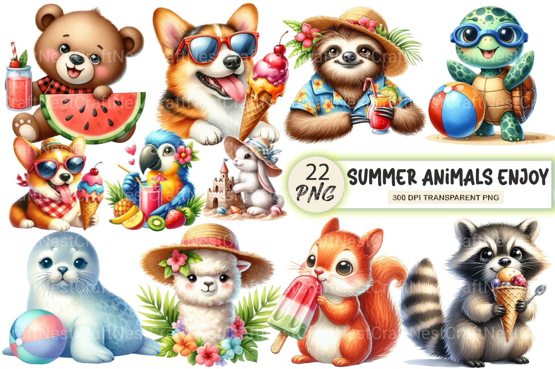 Summer Animals Enjoy Clipart Bundle - CraftNest - Digital Crafting and Art