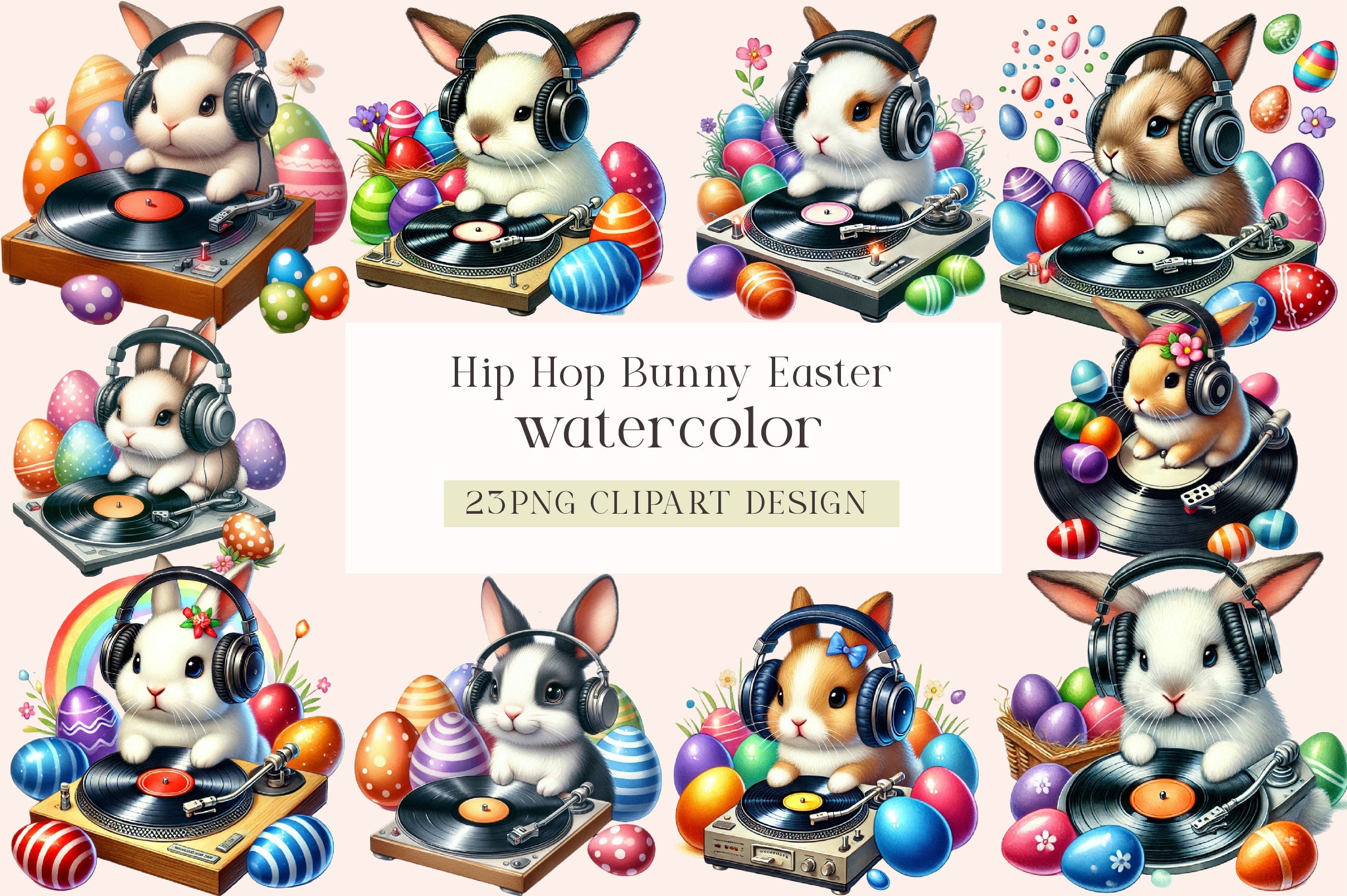 Hip Hop Bunny Easter Clipart Bundle