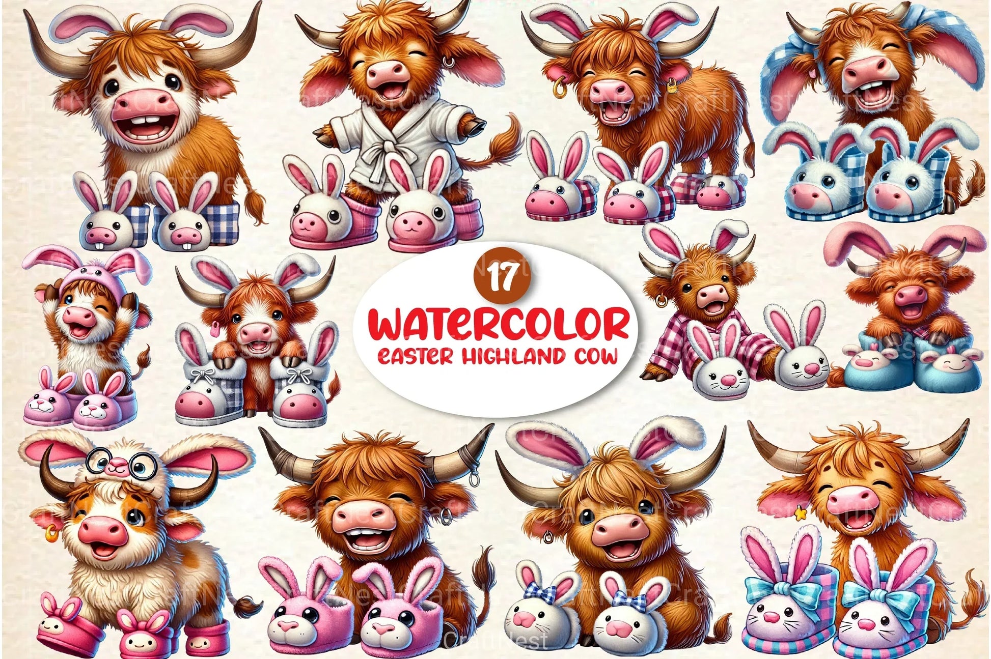 Easter Highland Cow Clipart Bundle 33 - CraftNest - Digital Crafting and Art