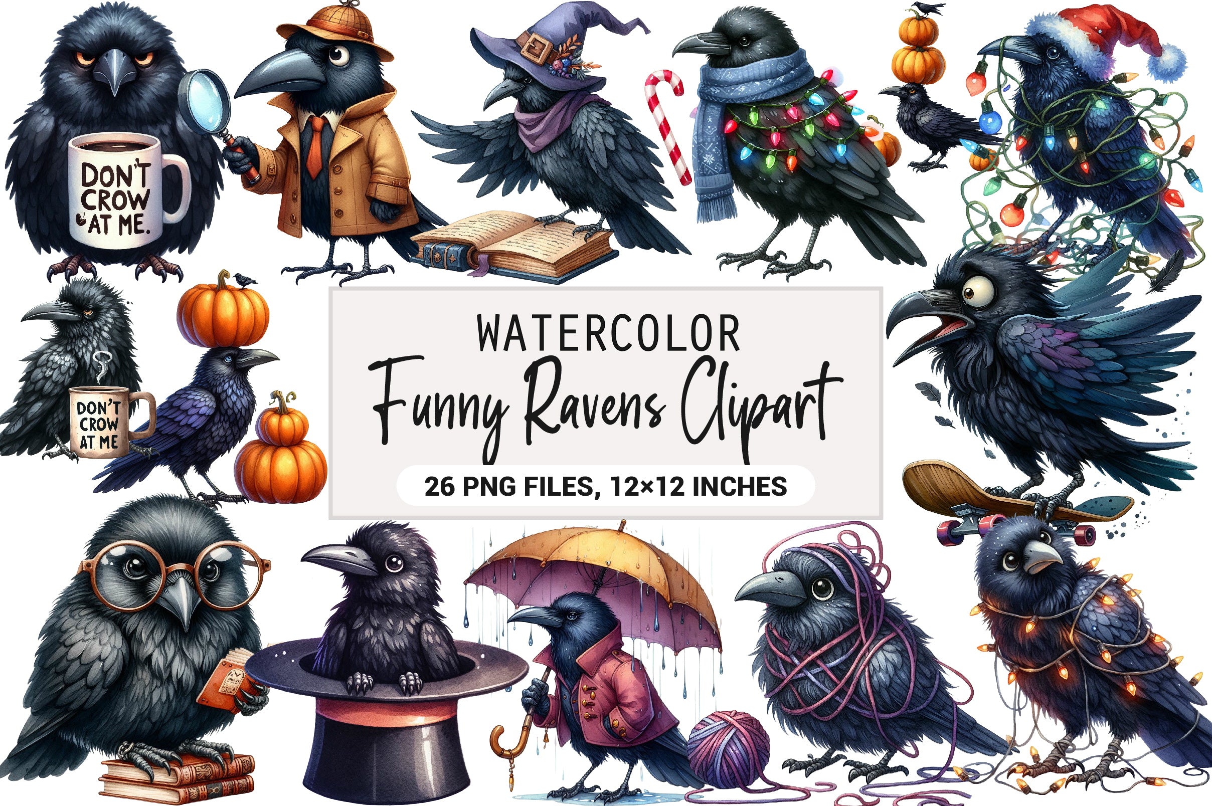 Funny Ravens Clipart Bundle