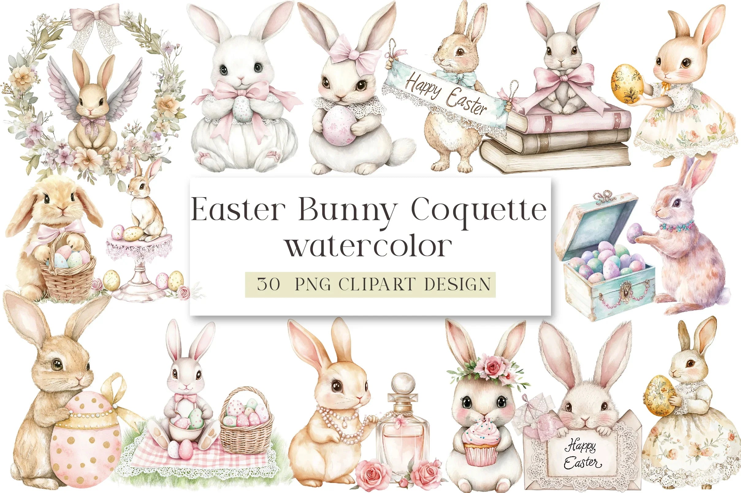 Easter Bunny Coquette Clipart Bundle - CraftNest - Digital Crafting and Art