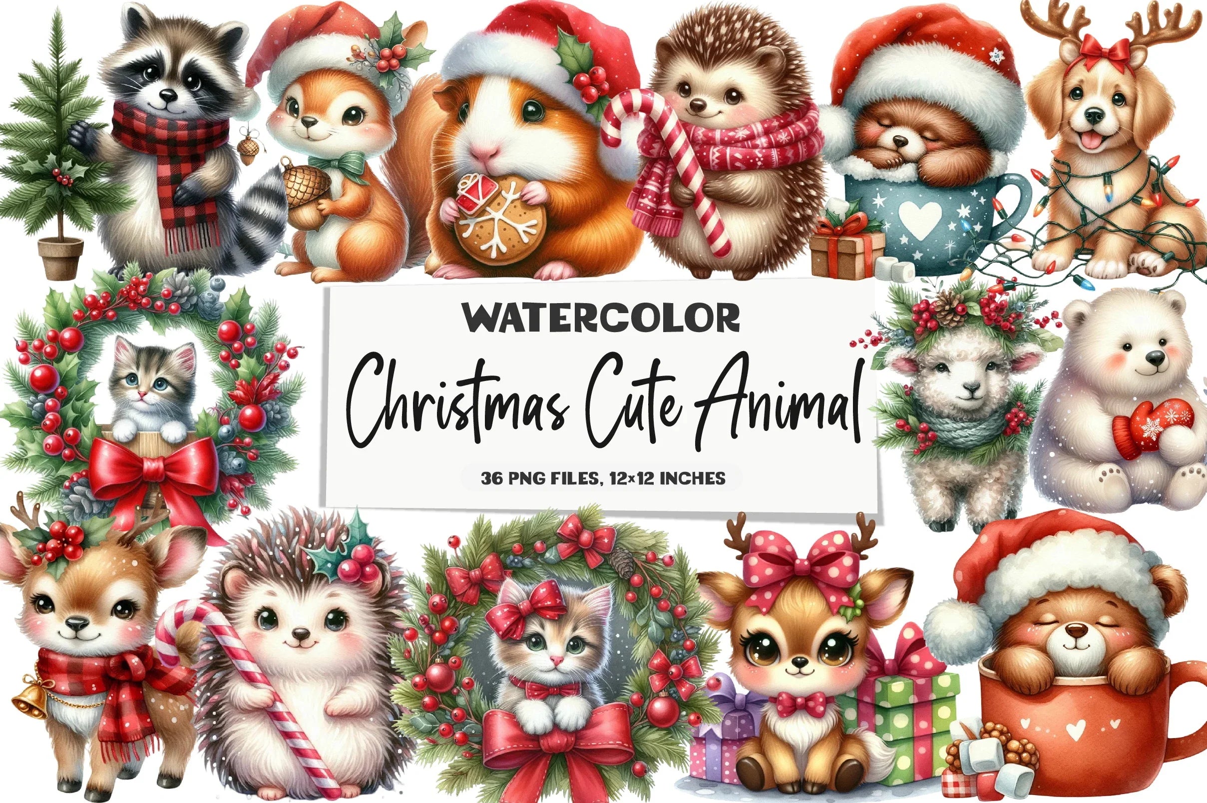 Christmas Cute Animal Clipart Bundle - CraftNest - Digital Crafting and Art