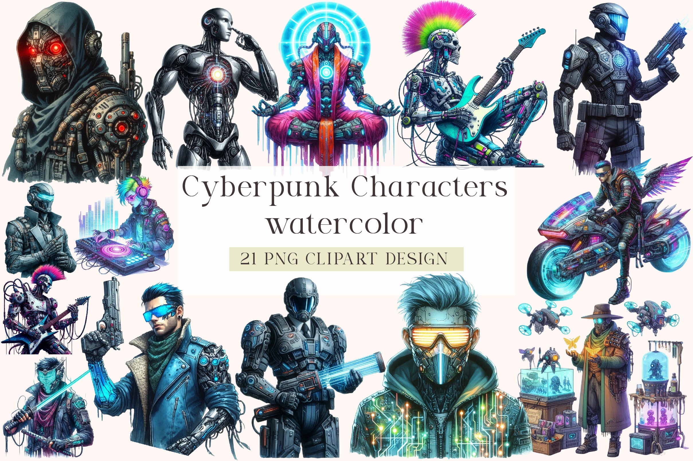 Cyberpunk Characters Clipart Bundle