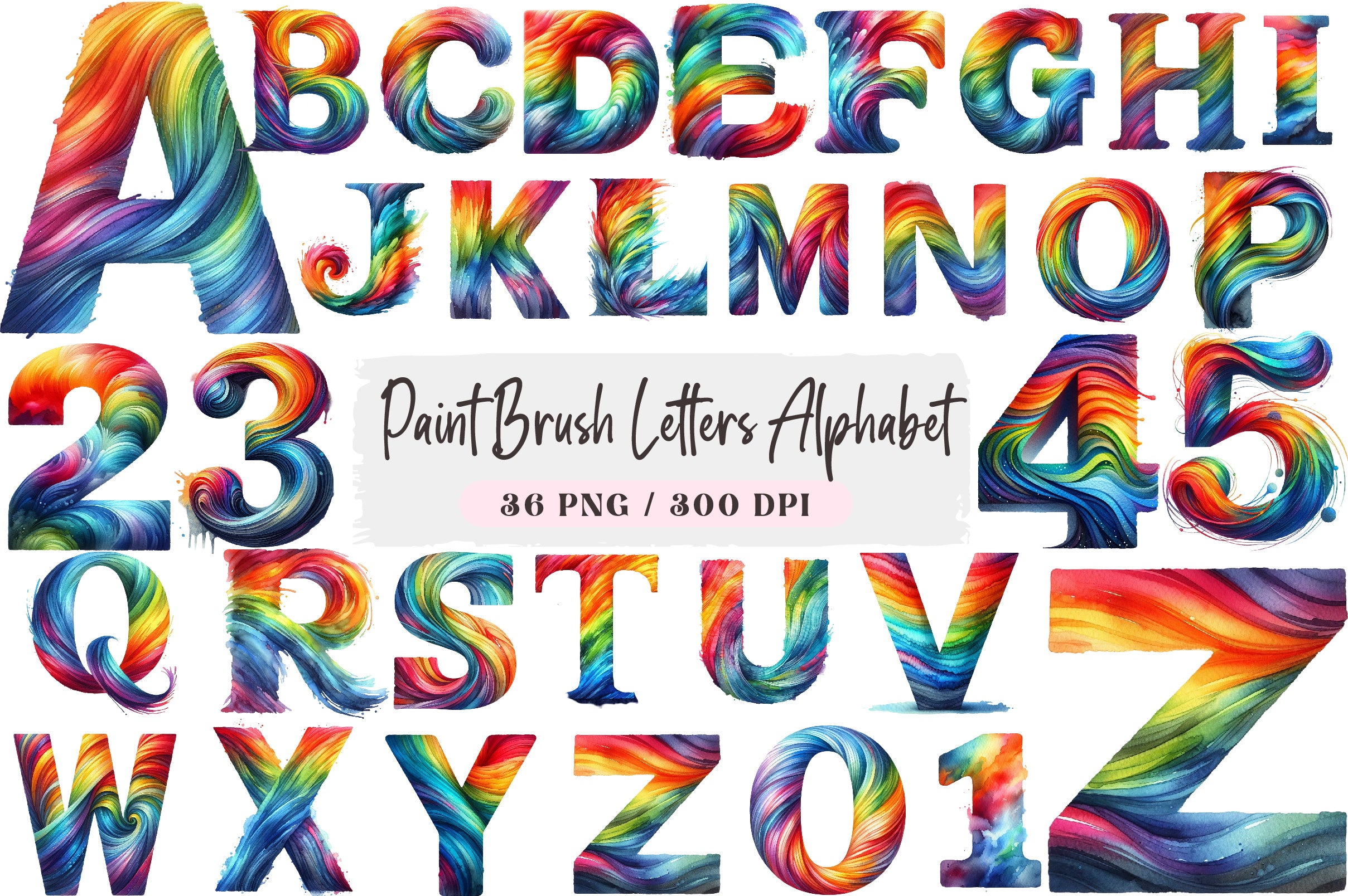 Paint Brush Letters Alphabet Clipart Bundle