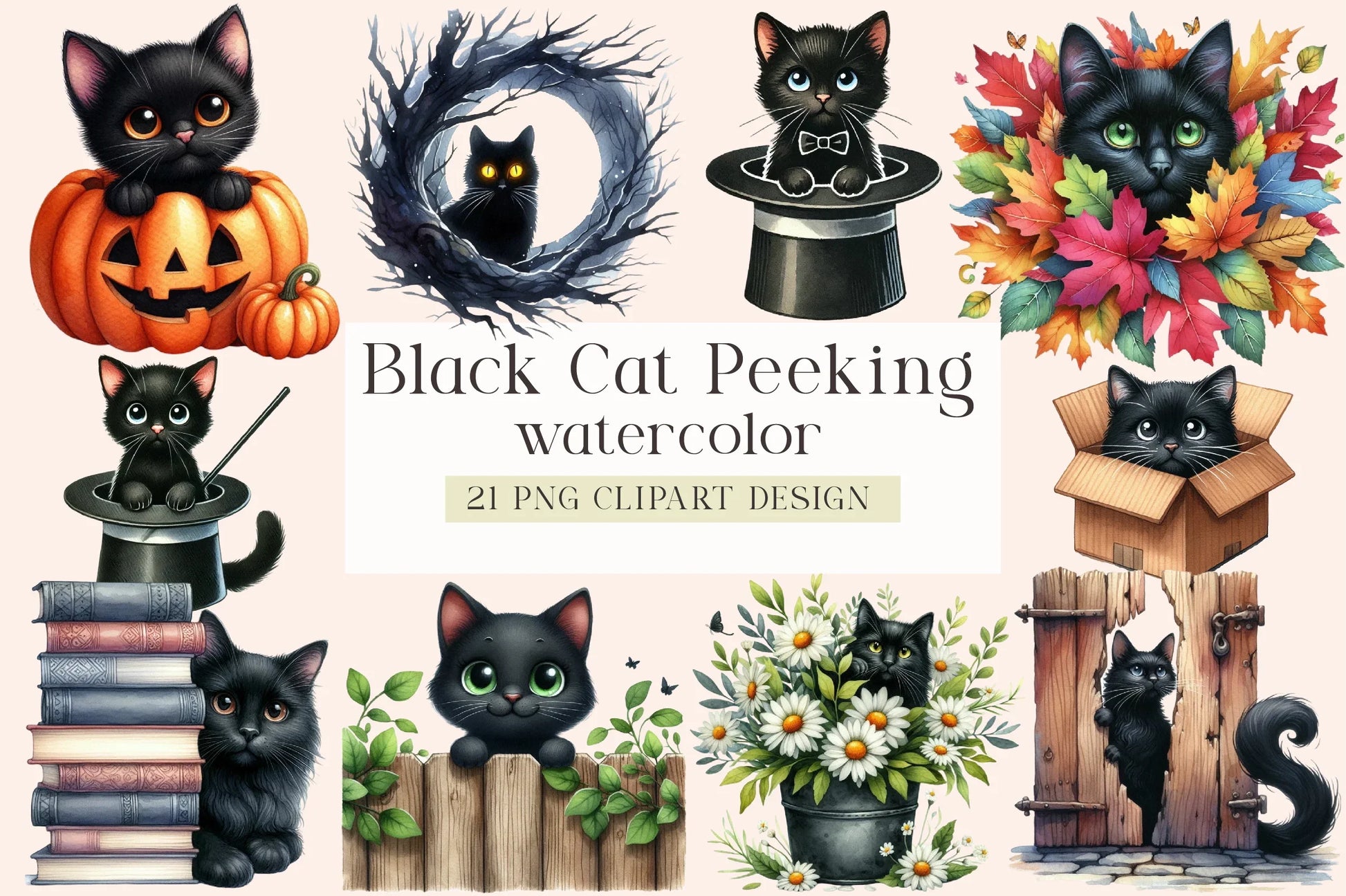 Black Cat Peeking Clipart Bundle - CraftNest - Digital Crafting and Art