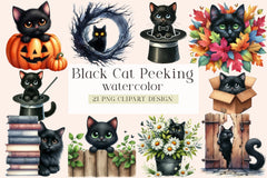 Black Cat Peeking Clipart Bundle - CraftNest - Digital Crafting and Art