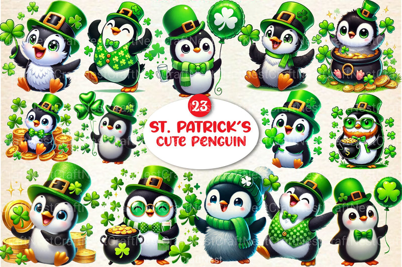 St. Patrick's Day Cute Penguin Clipart Bundle 19 - CraftNest - Digital Crafting and Art