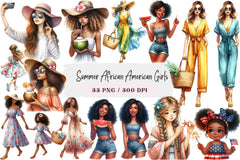 Summer African American Girls Clipart Bundle - CraftNest - Digital Crafting and Art