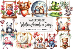 Valentine's Animals on Swings Clipart Bundle - CraftNest - Digital Crafting and Art