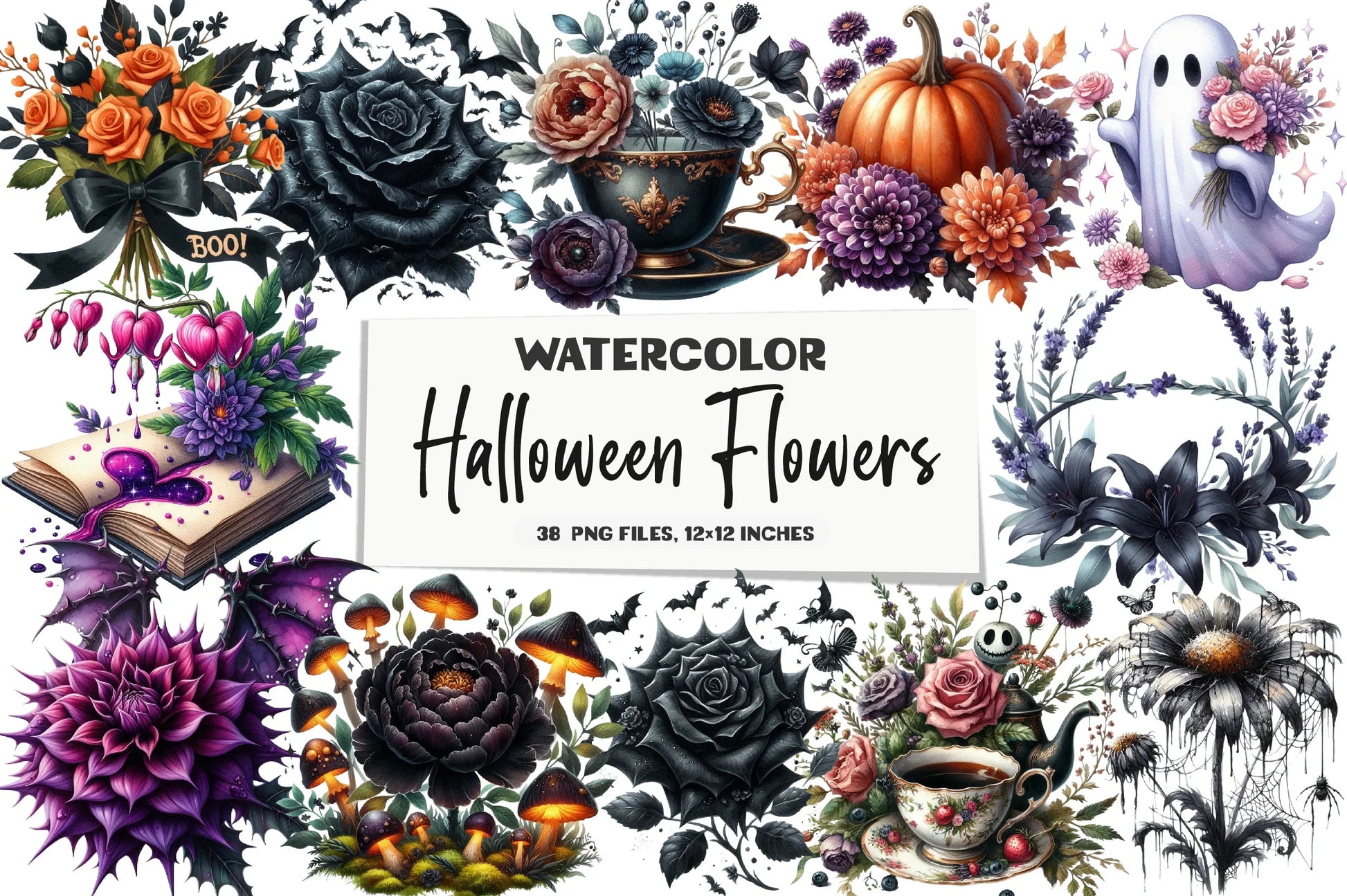 Halloween Flowers Clipart Bundle - CraftNest - Digital Crafting and Art