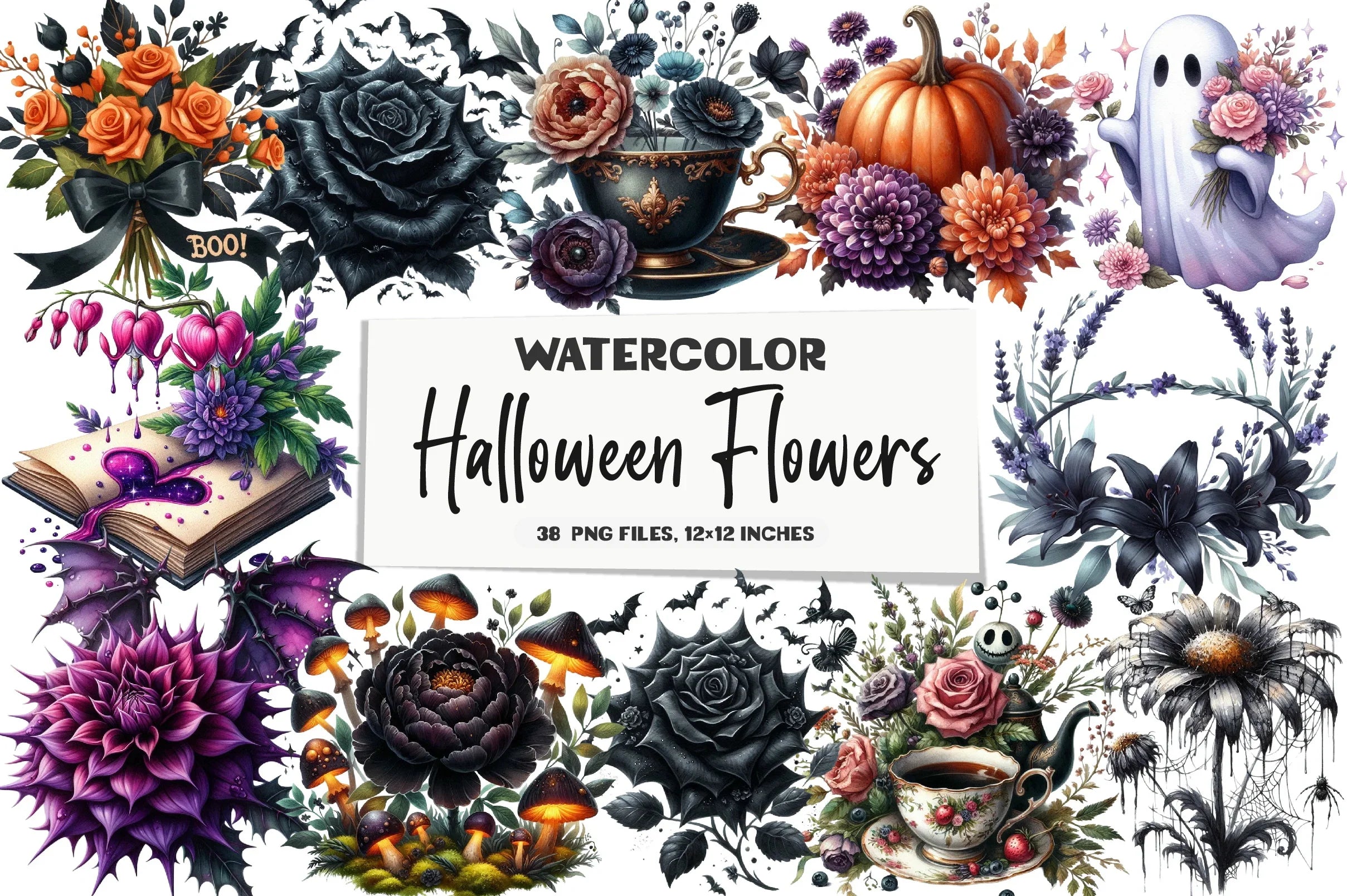 Halloween Flowers Clipart Bundle - CraftNest - Digital Crafting and Art