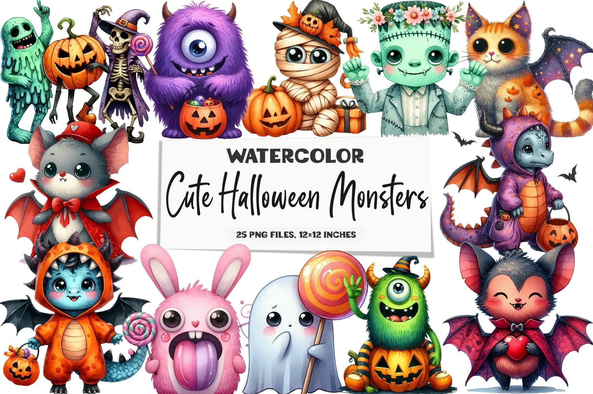 Cute Halloween Monsters Clipart Bundle - CraftNest - Digital Crafting and Art