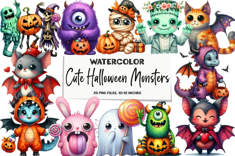 Cute Halloween Monsters Clipart Bundle - CraftNest - Digital Crafting and Art