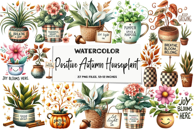 Positive Autumn Houseplant Clipart Bundle - CraftNest - Digital Crafting and Art