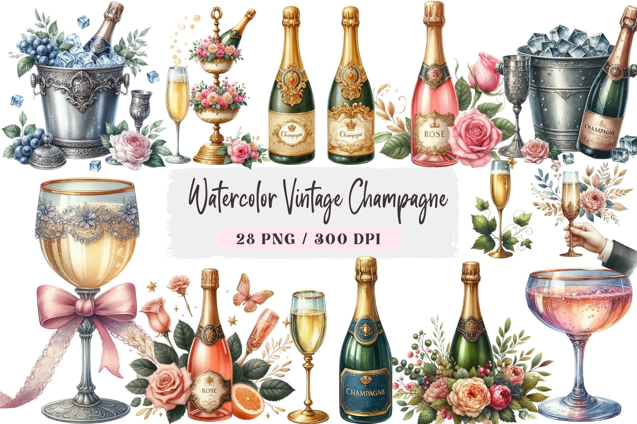 Vintage Champagne Clipart Bundle