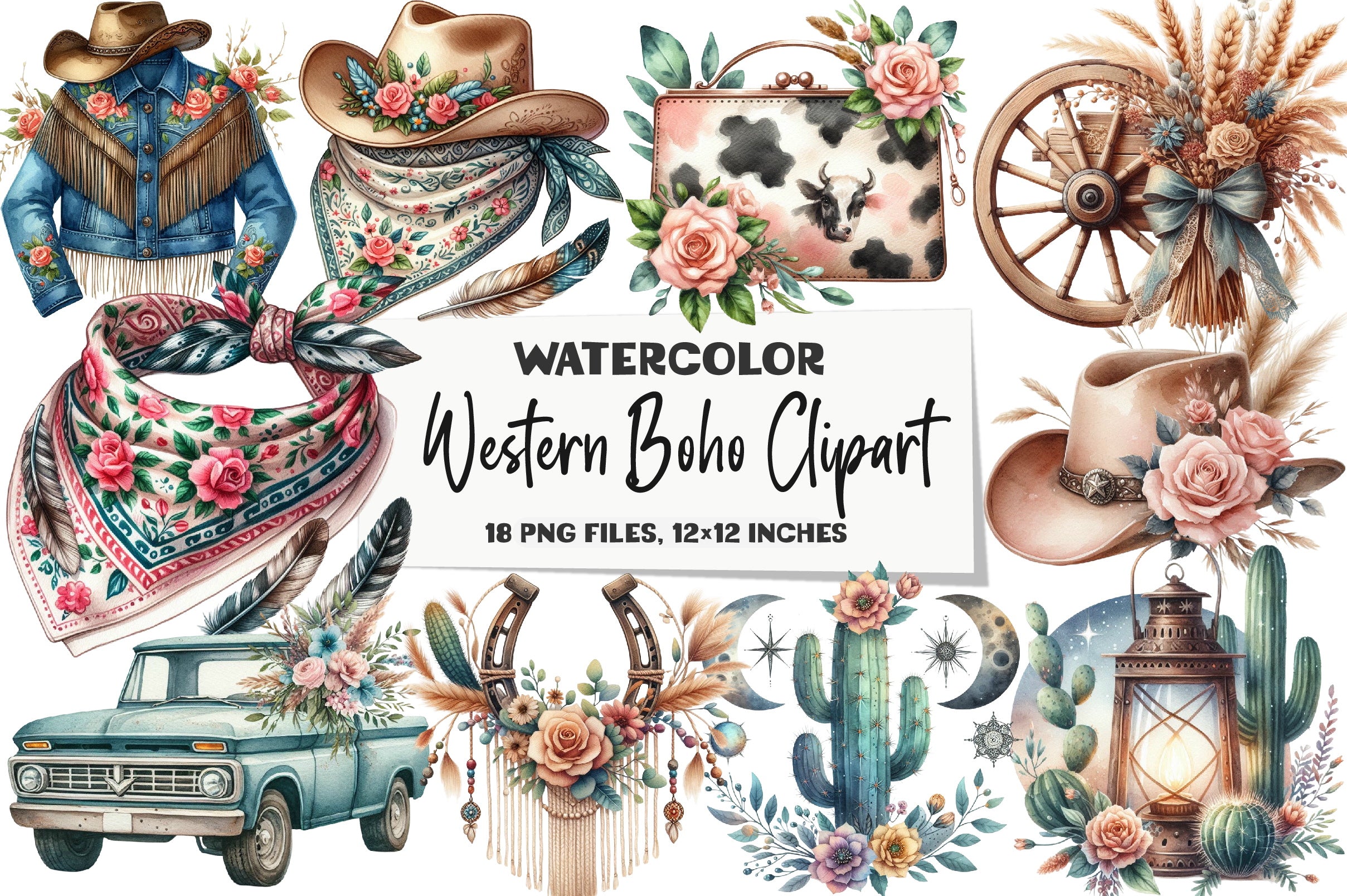 Western Boho Clipart Bundle