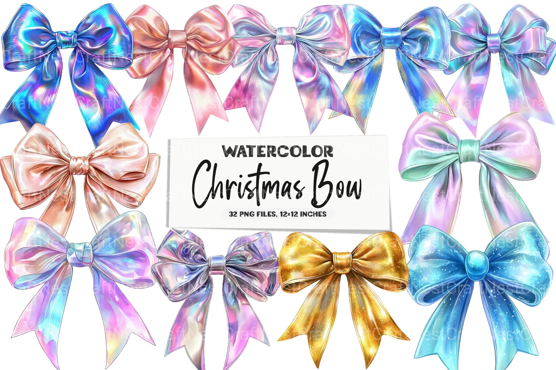 Iridescent Christmas Bow Clipart Bundle - CraftNest - Digital Crafting and Art