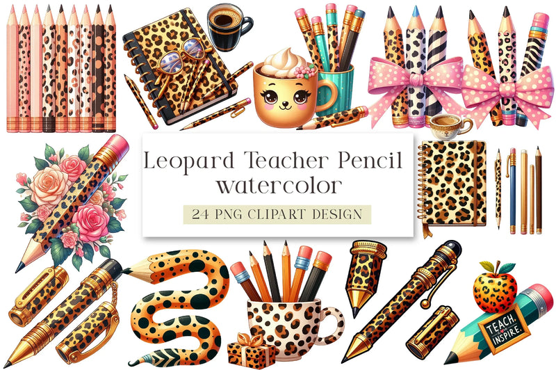 Leopard Teacher Pencil Clipart Bundle - CraftNest - Digital Crafting and Art