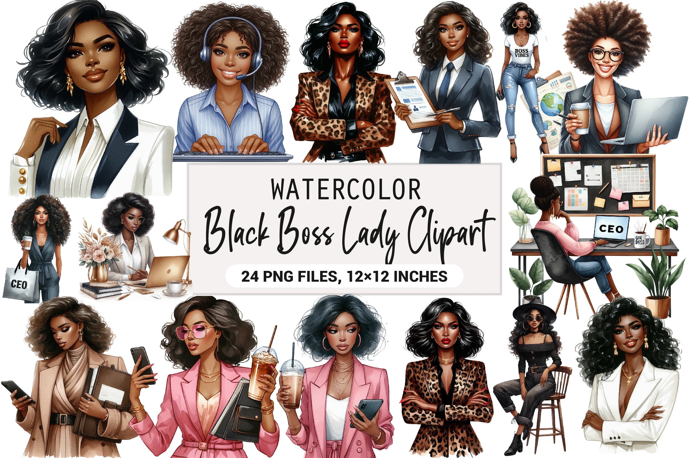 Black Boss Lady Clipart Bundle