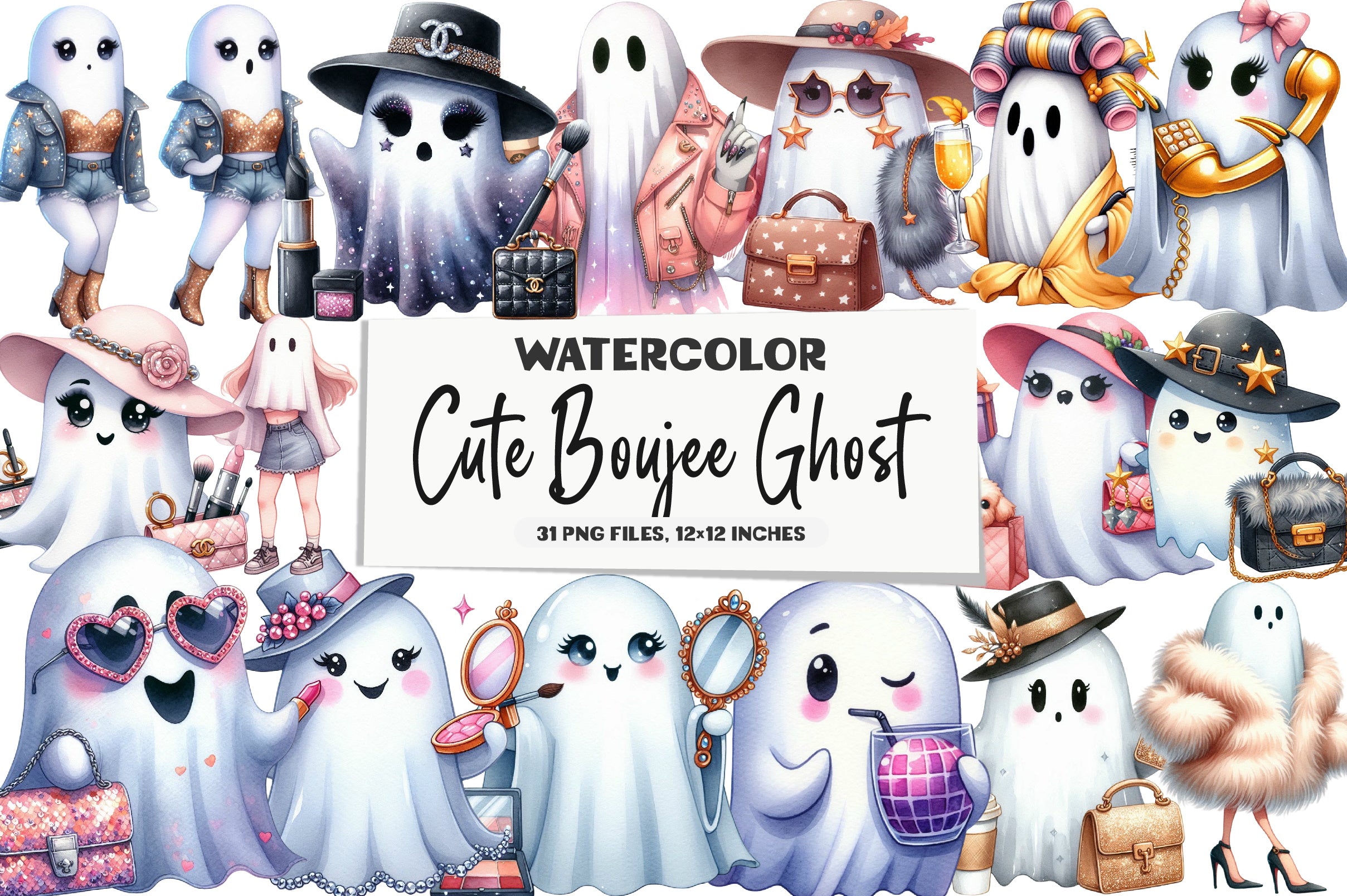 Cute Boujee Ghost Clipart Bundle