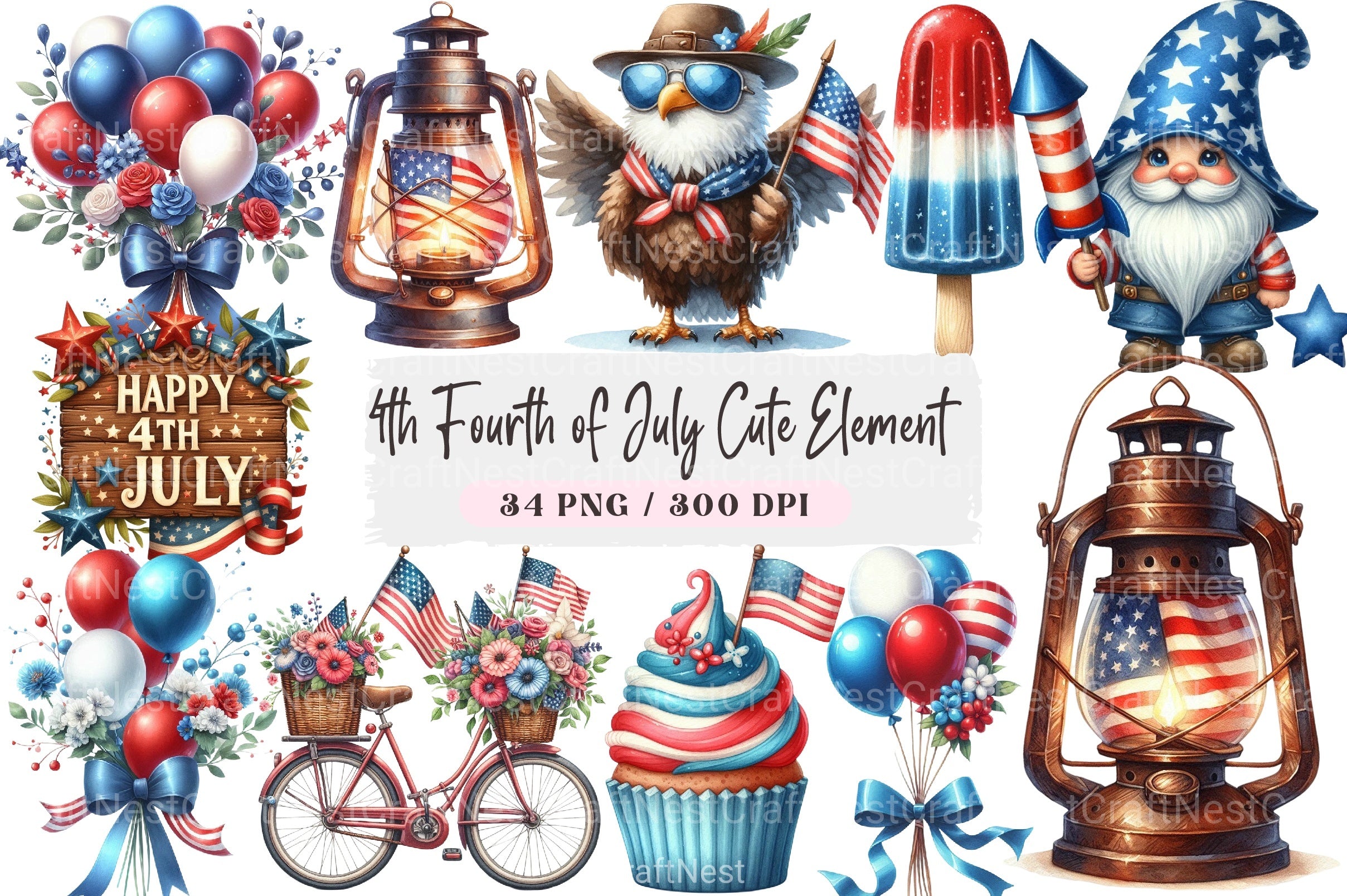 Fourth of July Cute Clipart Bundle - CraftNest - Digital Crafting and Art