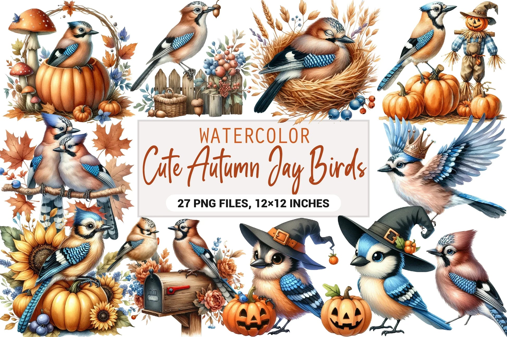 Cute Autumn Jay Birds Clipart Bundle - CraftNest - Digital Crafting and Art
