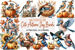 Cute Autumn Jay Birds Clipart Bundle - CraftNest - Digital Crafting and Art