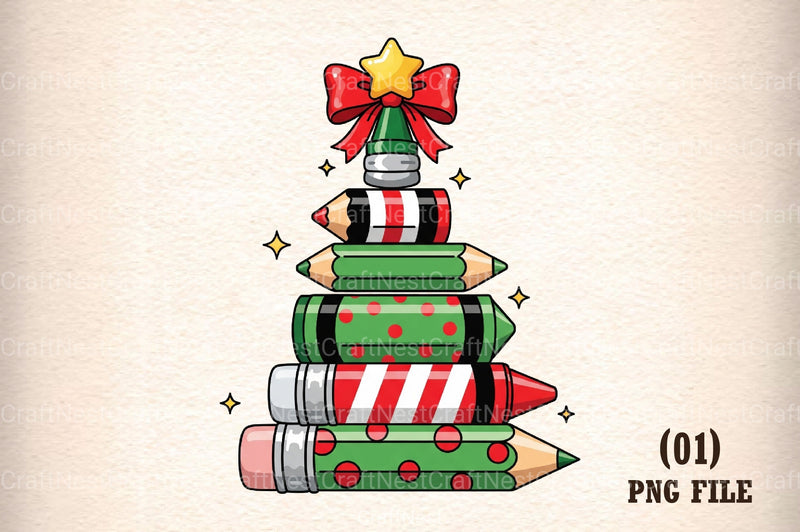 Christmas Pencil Tree Teacher Clipart Bundle - CraftNest - Digital Crafting and Art