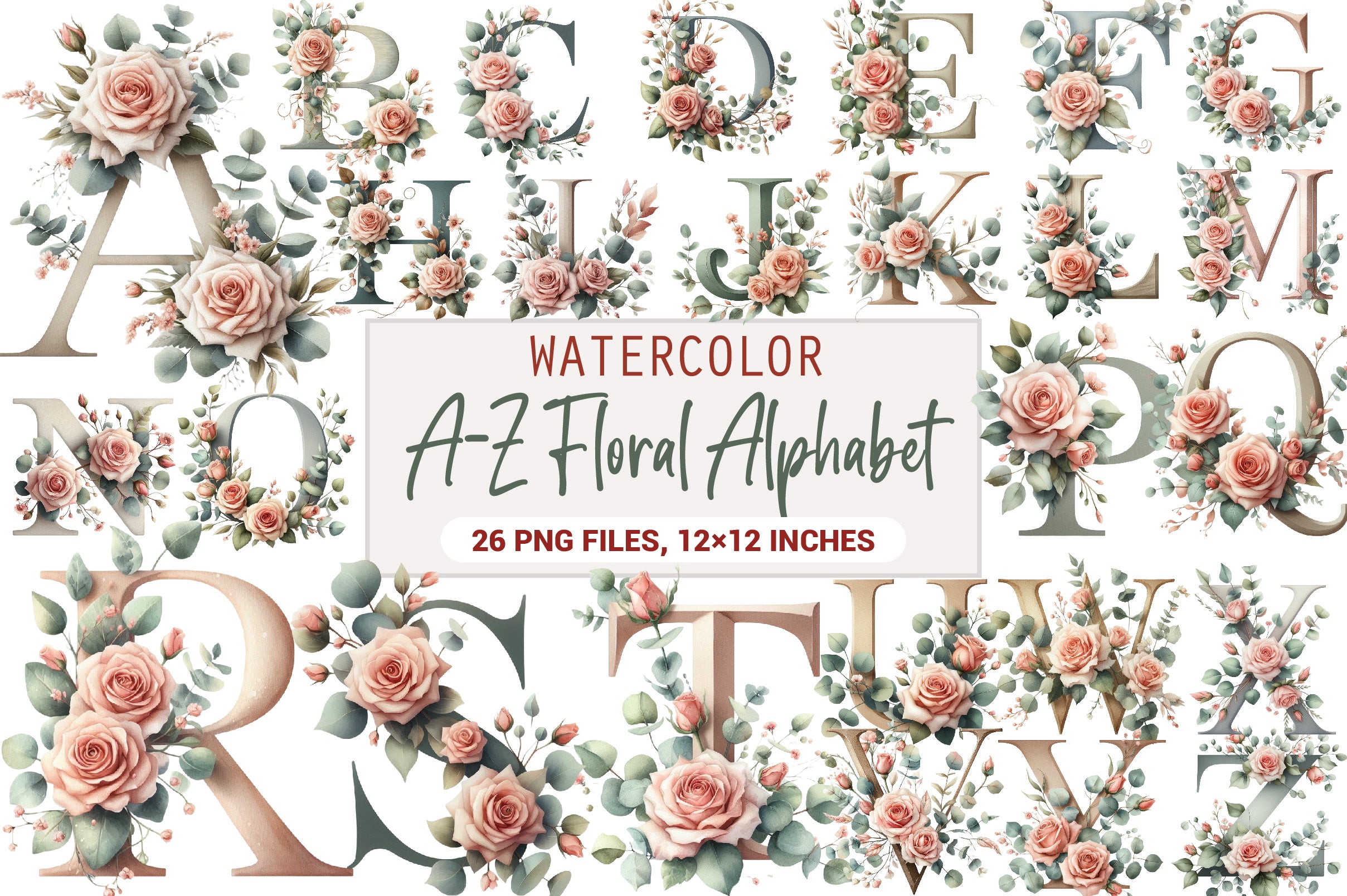 Floral Alphabet Clipart Bundle