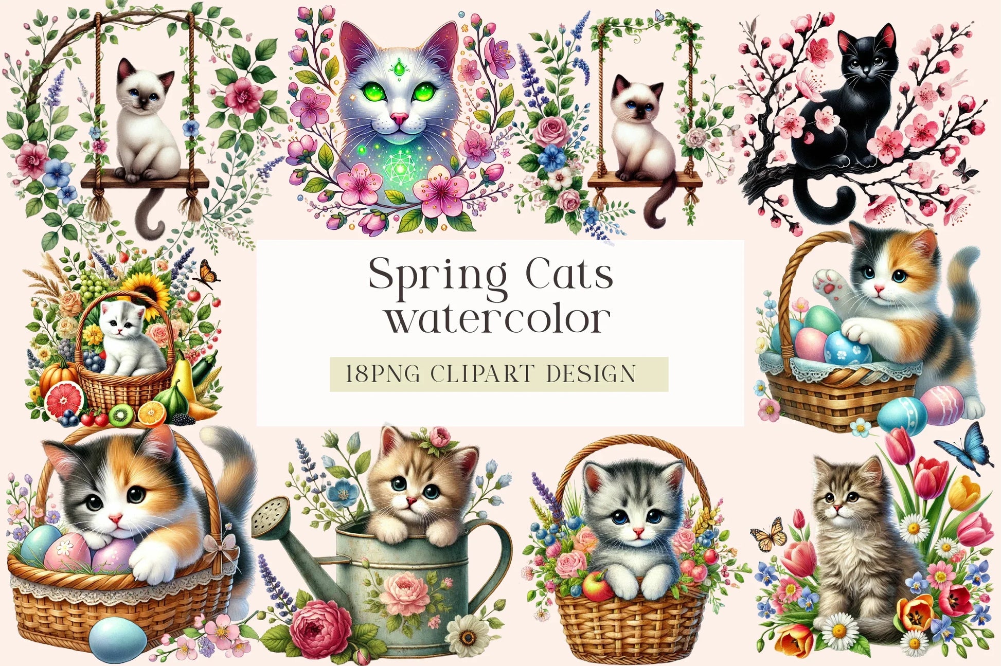 Spring Cats Clipart Bundle - CraftNest - Digital Crafting and Art