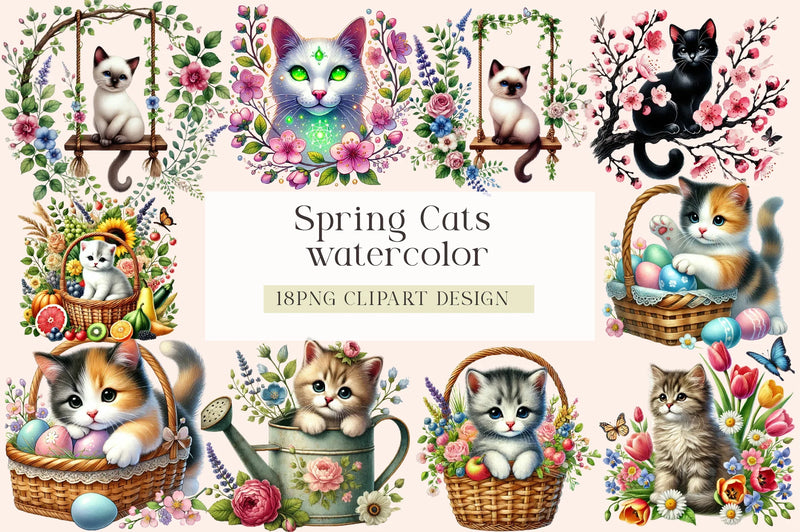 Spring Cats Clipart Bundle - CraftNest - Digital Crafting and Art