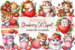 Strawberry Cat Clipart Bundle - CraftNest - Digital Crafting and Art