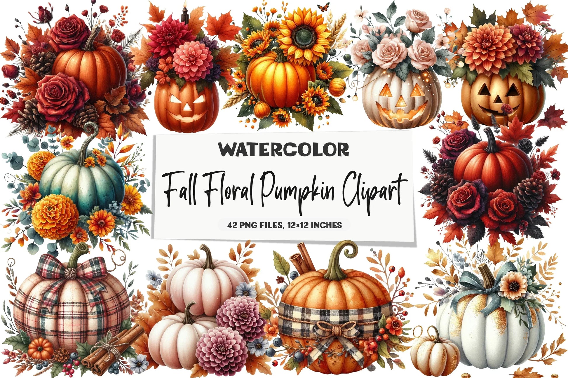 Fall Floral Pumpkin Clipart Bundle - CraftNest - Digital Crafting and Art