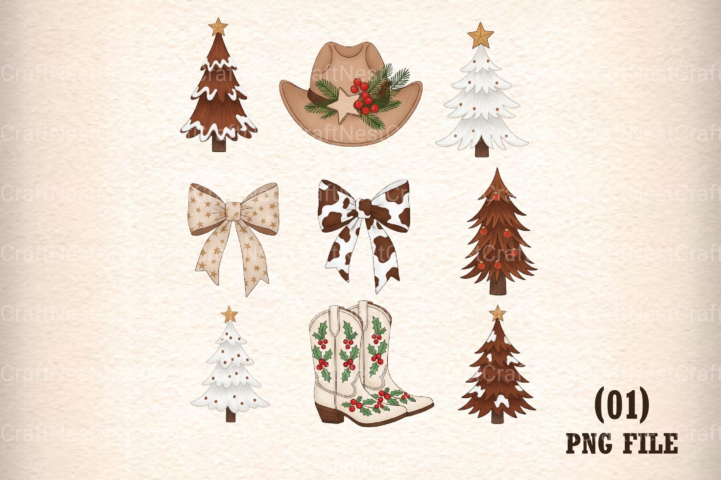 Western Christmas Coquette Clipart Bundle - CraftNest - Digital Crafting and Art